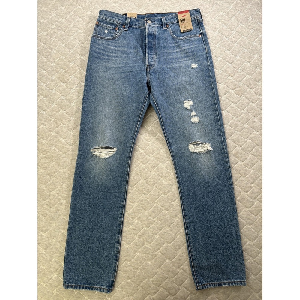 Levis 501 Original‎ Jeans Mens 32x32 Blue Distressed Straight Leg Denim Pants